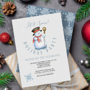 Winter Holiday Snowman Party Modern Blue Invitation