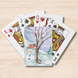Winter Holiday Snowman Watercolor Playing Cards