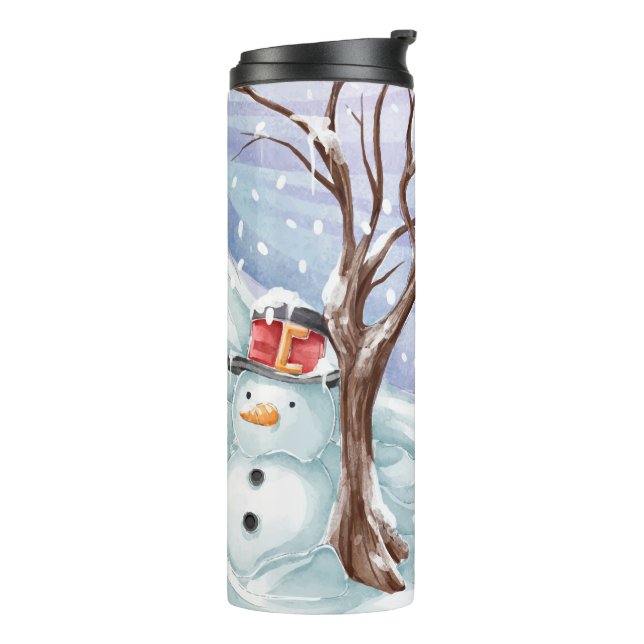 Winter Holiday Snowman Watercolor Thermal Tumbler (Rotated Left)