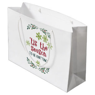Winter Holiday Tis the Season to Be Knitting Large Gift Bag