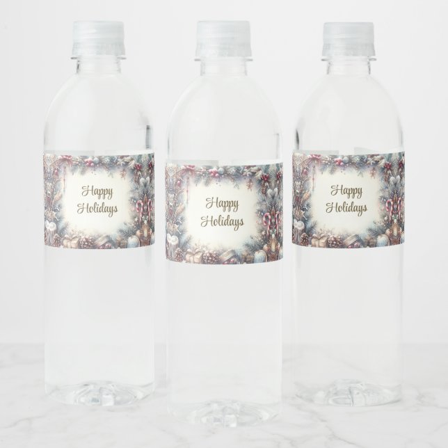 Winter Holiday Water Bottle Label (Bottles)