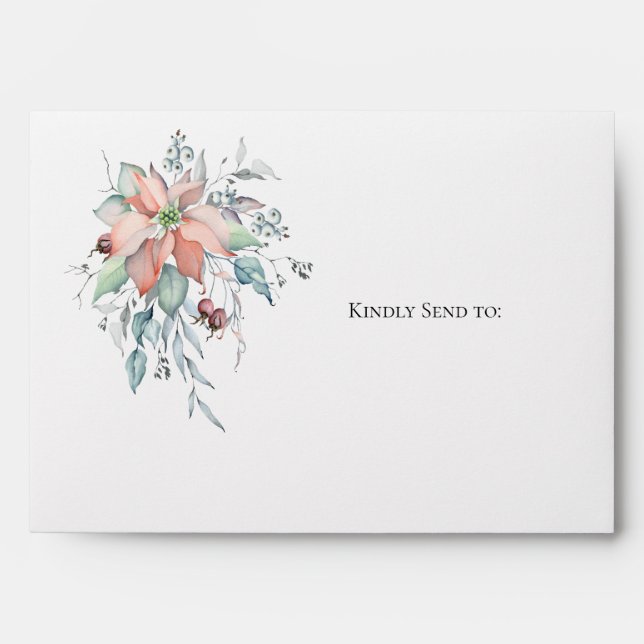 Winter Holiday Watercolor Poinsettia Envelope (Front)