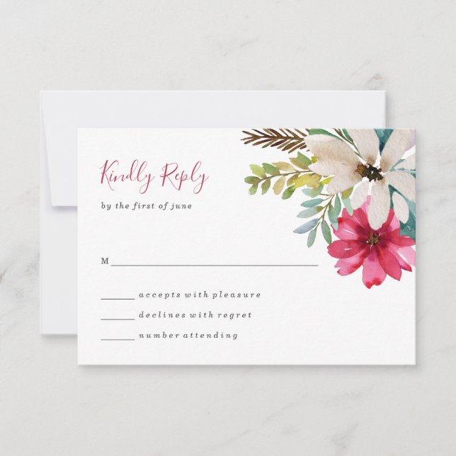 Winter Holiday Wedding | Watercolor Floral RSVP Card (Front)