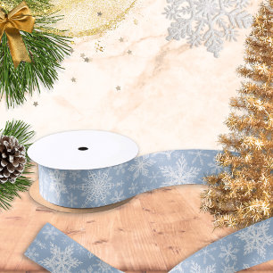 Winter Holidays Blue Christmas Snowflakes Satin Ribbon
