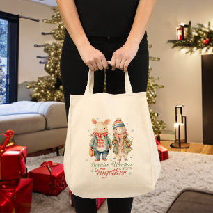 Winter Holidays Christmas Bunnies Custom Name  Tote Bag