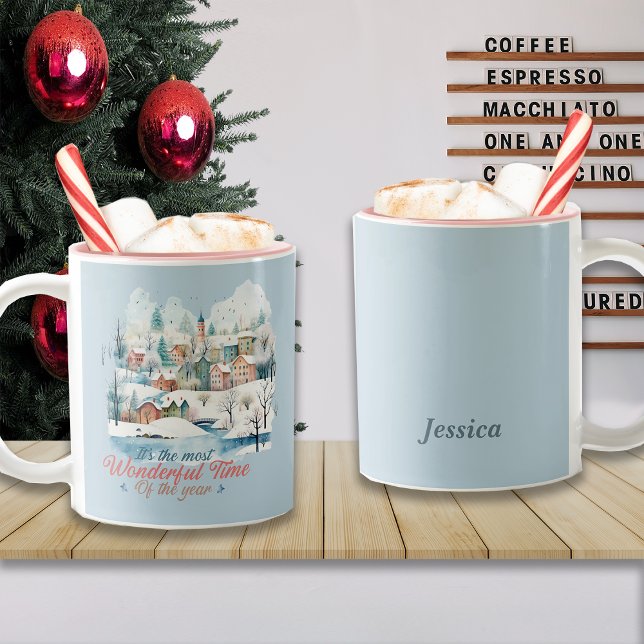 Winter Holidays Christmas Custom Name Two-Tone Coffee Mug (Creator Uploaded)