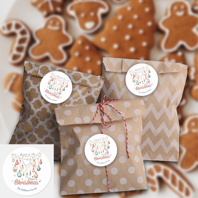 Winter Holidays Christmas Magic Custom Name Classic Round Sticker (Creator Uploaded)