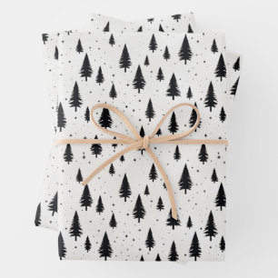 Winter Holidays Christmas trees black and white Wrapping Paper Sheet
