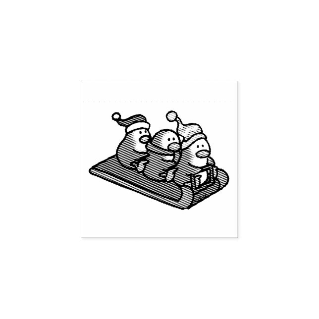 winter holidays cute penguins - Christmas Rubber Stamp (Imprint)