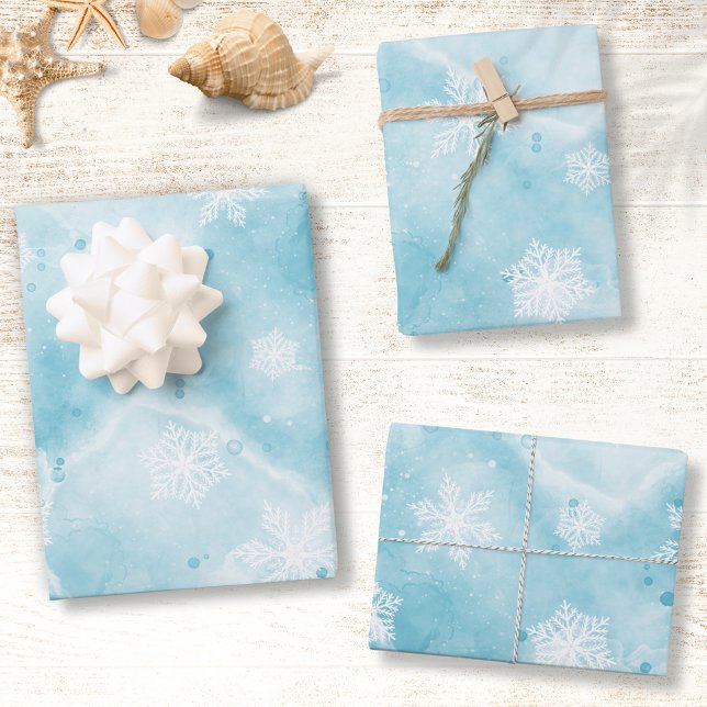 Winter Holidays Elegant Blue Snowflakes Christmas Wrapping Paper Sheet (Elegant Blue Snowflakes Wrapping Paper Sheets for Christmas and Winter Holidays)