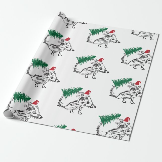 Winter Holidays Gift Wrap  Hedgehog (Unrolled)