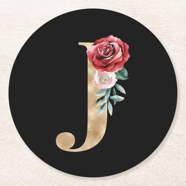 Winter holidays initials  letter J Round Paper Coaster (Front)