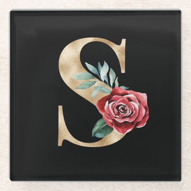 Winter holidays initials  letter S Glass Coaster (Front)