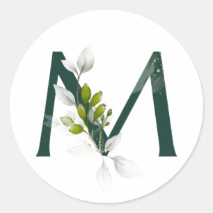 Winter holidays MONOGRAM green letter berries   Classic Round Sticker