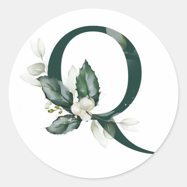 Winter holidays MONOGRAM white berries   Classic Round Sticker (Front)