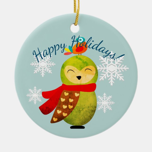 Winter Holidays Owl Ceramic Tree Decoration (Front)