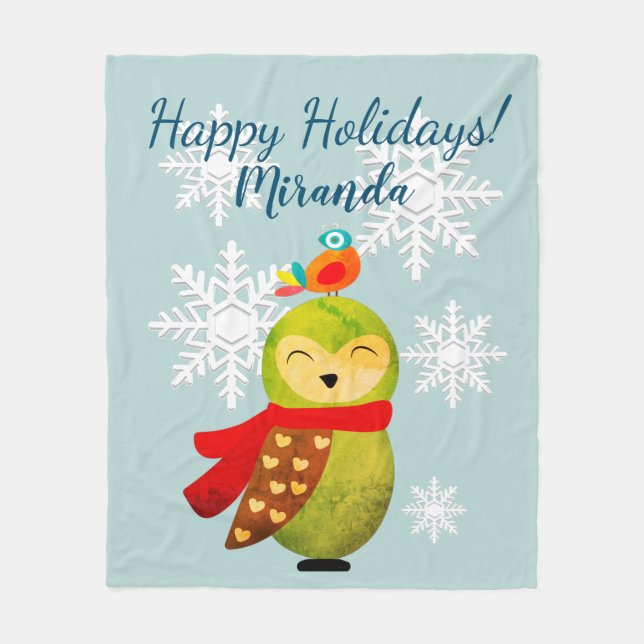 Winter Holidays Owl Fleece Blanket (Front)