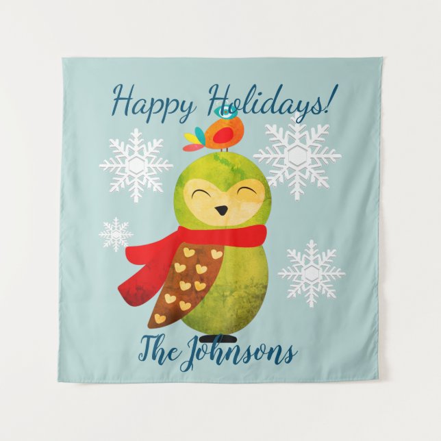 Winter Holidays Owl Tapestry (Front)