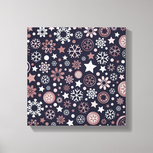 Winter holidays pink white snowflake canvas print (Front)