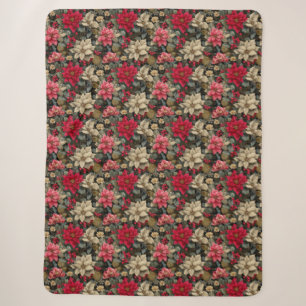 Winter Holidays Poinsettia Floral Sherpa Blanket