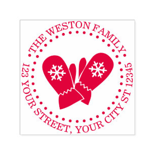Winter Holidays Snowflake Mittens Name Address Self-inking Stamp