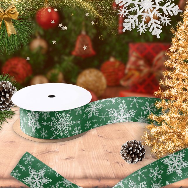 Winter Holidays Snowflakes Green Christmas Satin Ribbon (Creator Uploaded)