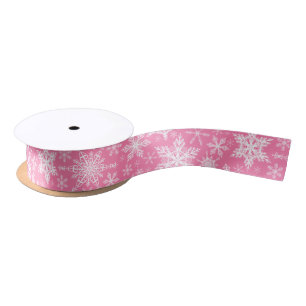 Winter Holidays Snowflakes Pink Christmas Satin Ribbon