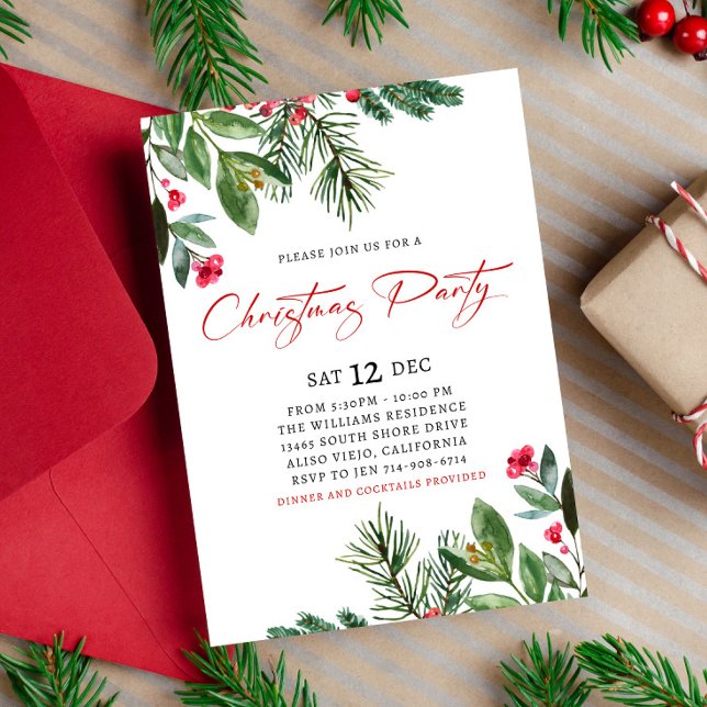Winter Holly and Berries Christmas Party Invitation (Creator Uploaded)