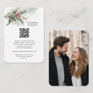 Winter Holly Berries Watercolor Wedding Enclosure Card