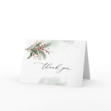 Winter Holly Berries Watercolor Wedding Folded