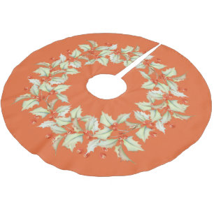 Winter holly berries wreath orange Christmas Brushed Polyester Tree Skirt