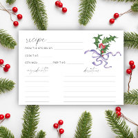 Winter holly branch recipe card