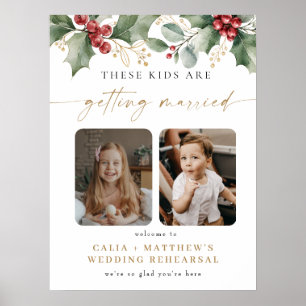 Winter Holly Kids Getting Married Rehearsal Dinner Poster