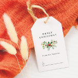 Winter Holly & Pine Christmas Greeting Family Name Gift Tags<br><div class="desc">A personalised Christmas gift tag with a custom greeting and your family name. The front of these tags features "Merry Christmas" or the greeting of your choice in classic serif typography. Below, there is a hand-painted arrangement of winter foliage and red berries. Underneath, your family name appears, with space for...</div>