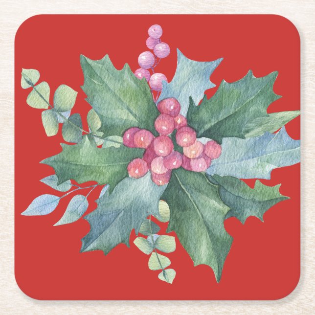 Winter home decor, square paper coaster (Front)