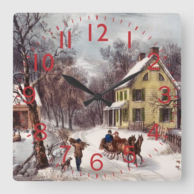 Winter Homestead Square Wall Clock (Front)