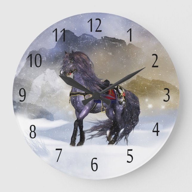 Winter Horse Equine Art Wall Clock (Front)