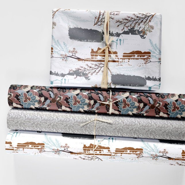 Winter Horse Farm Magnolias Wrapping Paper Sheet (Winter Horse Farm Magnolias Wrapping Paper Sheets from Jenn Steffen Art for Jenn's Emporium. )