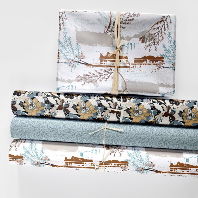 Winter Horse Farm Magnolias Wrapping Paper Sheet (Winter Horse Farm Magnolias Wrapping Paper Sheets from Jenn Steffen Art for Jenn's Emporium.)