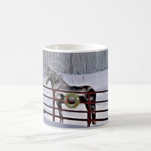 Winter horse in snow holiday coffee mug