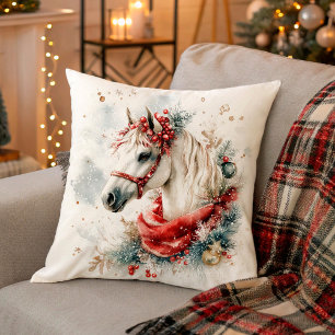 Winter Horse in Snowy Forest Cushion