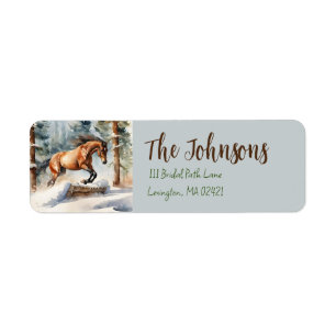 Winter Horse Jumping Christmas Address Label