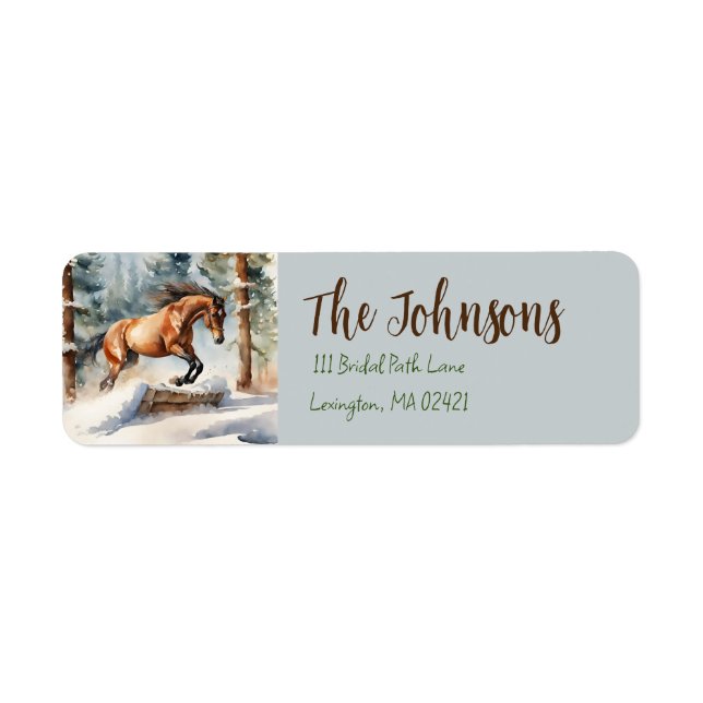 Winter Horse Jumping Christmas Address Label (Front)