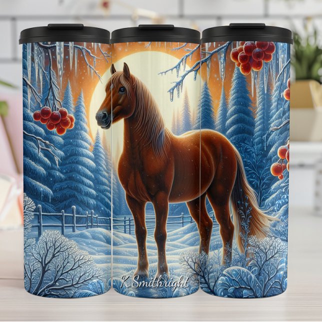 Winter Horse Snowy Forest Sunset Thermal Tumbler (Creator Uploaded)