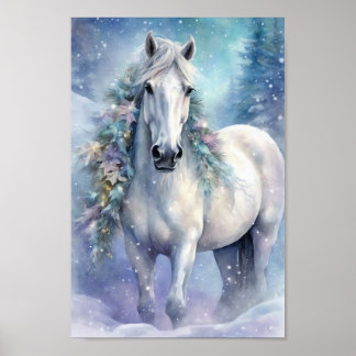 Winter Horse with Flowers Poster