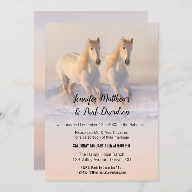Winter Horses Wedding Reception Only Invitation (Front/Back)
