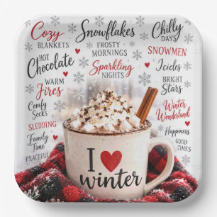 Winter Hot Chocolate with Word Cloud Paper Plate