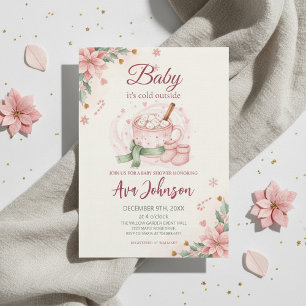 Winter Hot Cocoa Baby Shower Invitation Pink