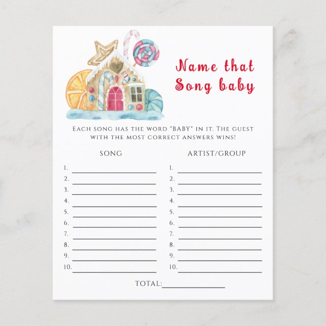 Winter house cake, name that song Baby Shower Game (Front)
