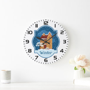 Winter House In The Snow Large Clock